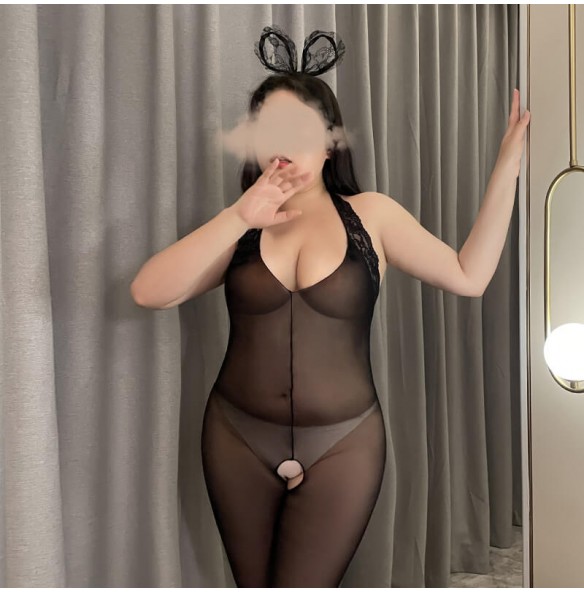 FEE ET MOI - Backless Halter Open Crotch Bodystocking (Plus Size - Black) FEE ET MOI - Backless Halter Open Crotch Bodystocking (Plus Size - Black)